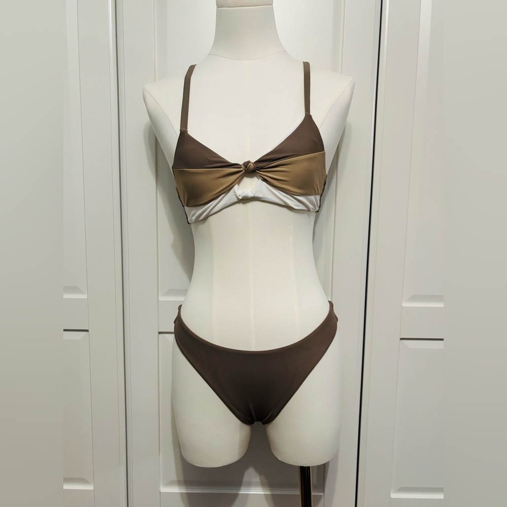 Brown Colorblock Knot Front Bikini Set in Sizes S,M,L,XL